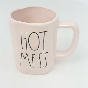 Rae Dunn Pink Black Signature Lettering Hot Mess Ceramic Coffee Tea Mug